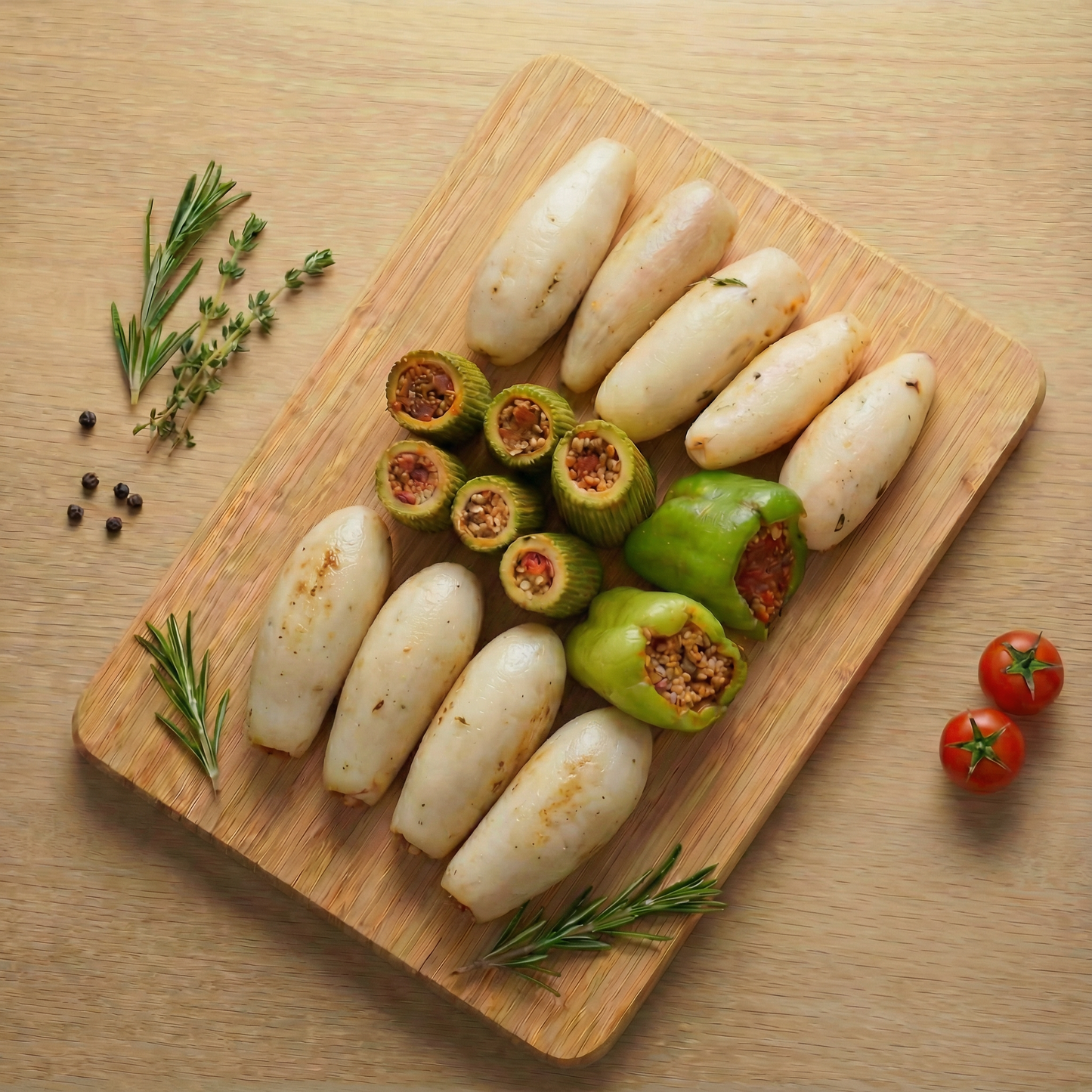 محاشي مكس (بتنجان - كوسه - فلفل)